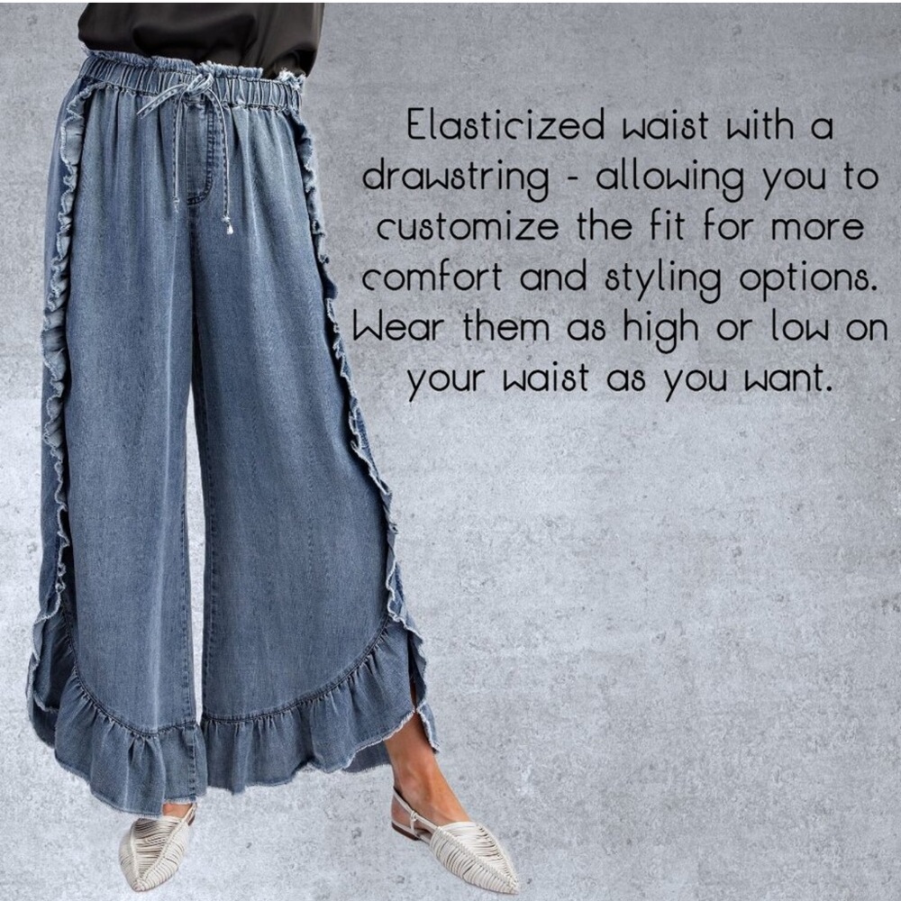 EASEL Raw Ruffle Trim Lightweight Pants Elastic & Drawstring new; never worn.